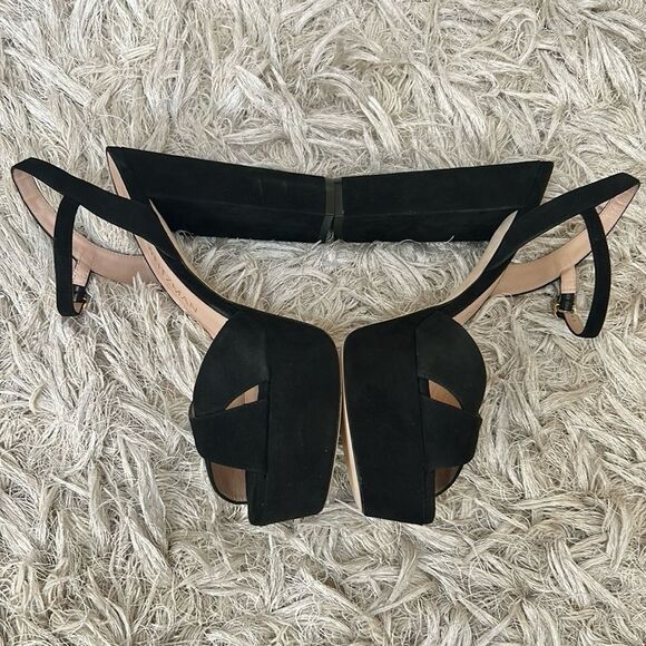 NWOB Stuart Weitzman Soliesse Suede Ankle Strap Platform Sandals in Black sz 10 - Picture 9 of 12